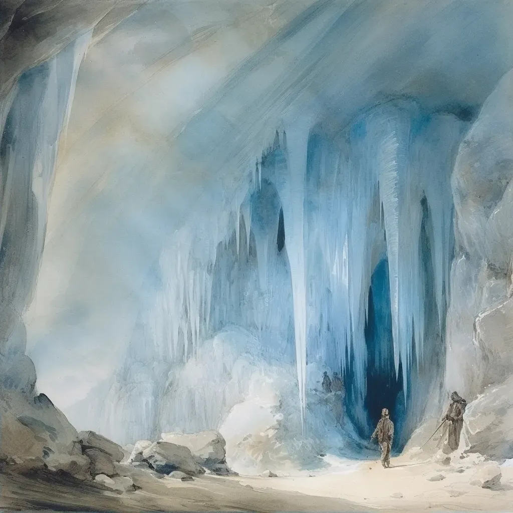 Glimpse inside a cavernous ice cave with hanging stalactites and rising stalagmites - Image 2