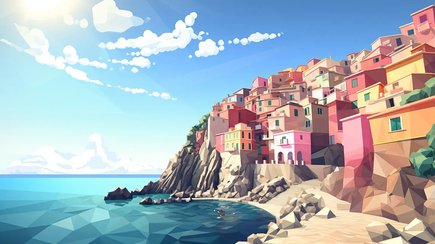 Low poly style representation of a historic, pastel Mediterranean town - Image 1