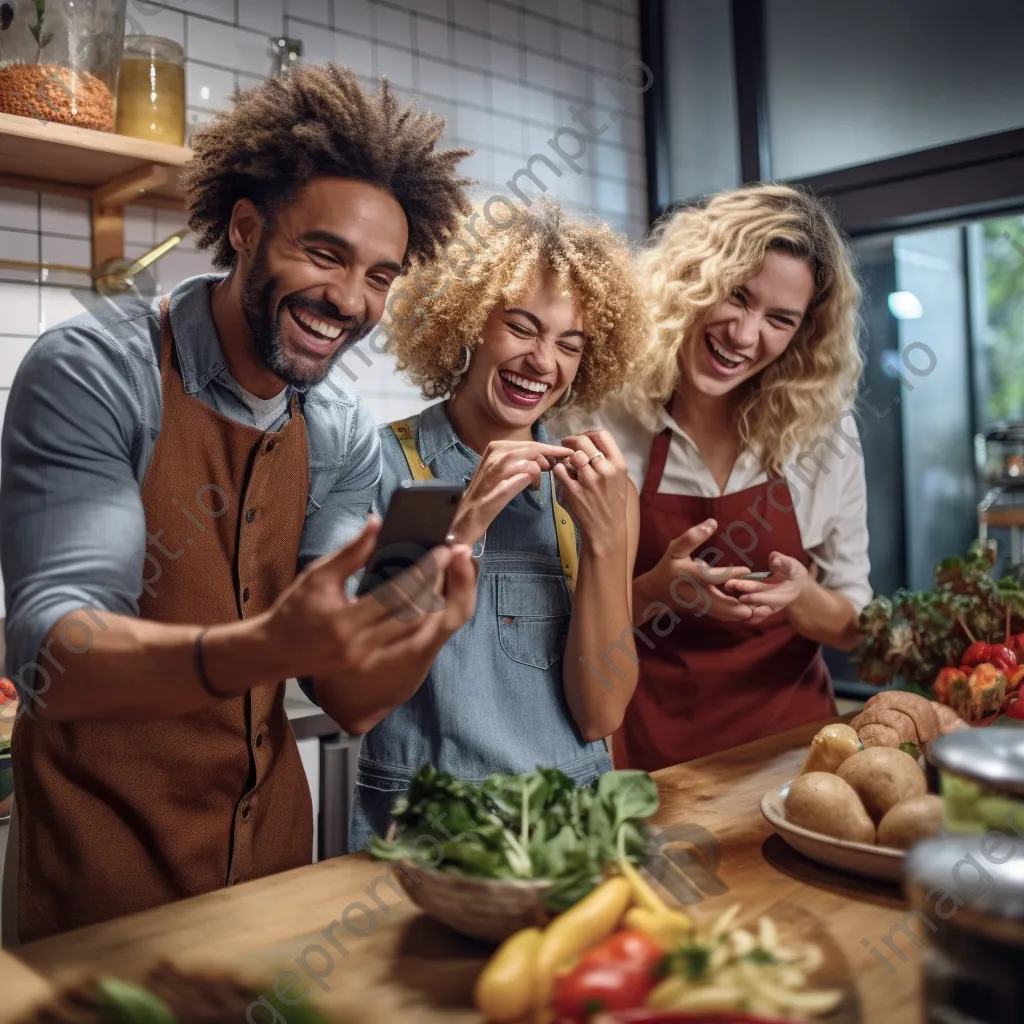 Group of friends in a cooking class making healthy meals. - Image 1