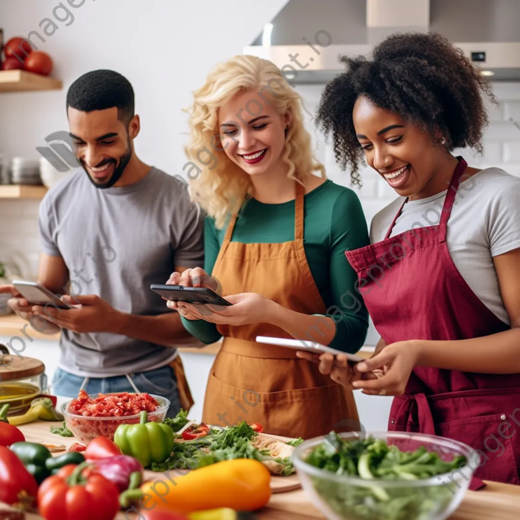 Group of friends in a cooking class making healthy meals. - Image 2