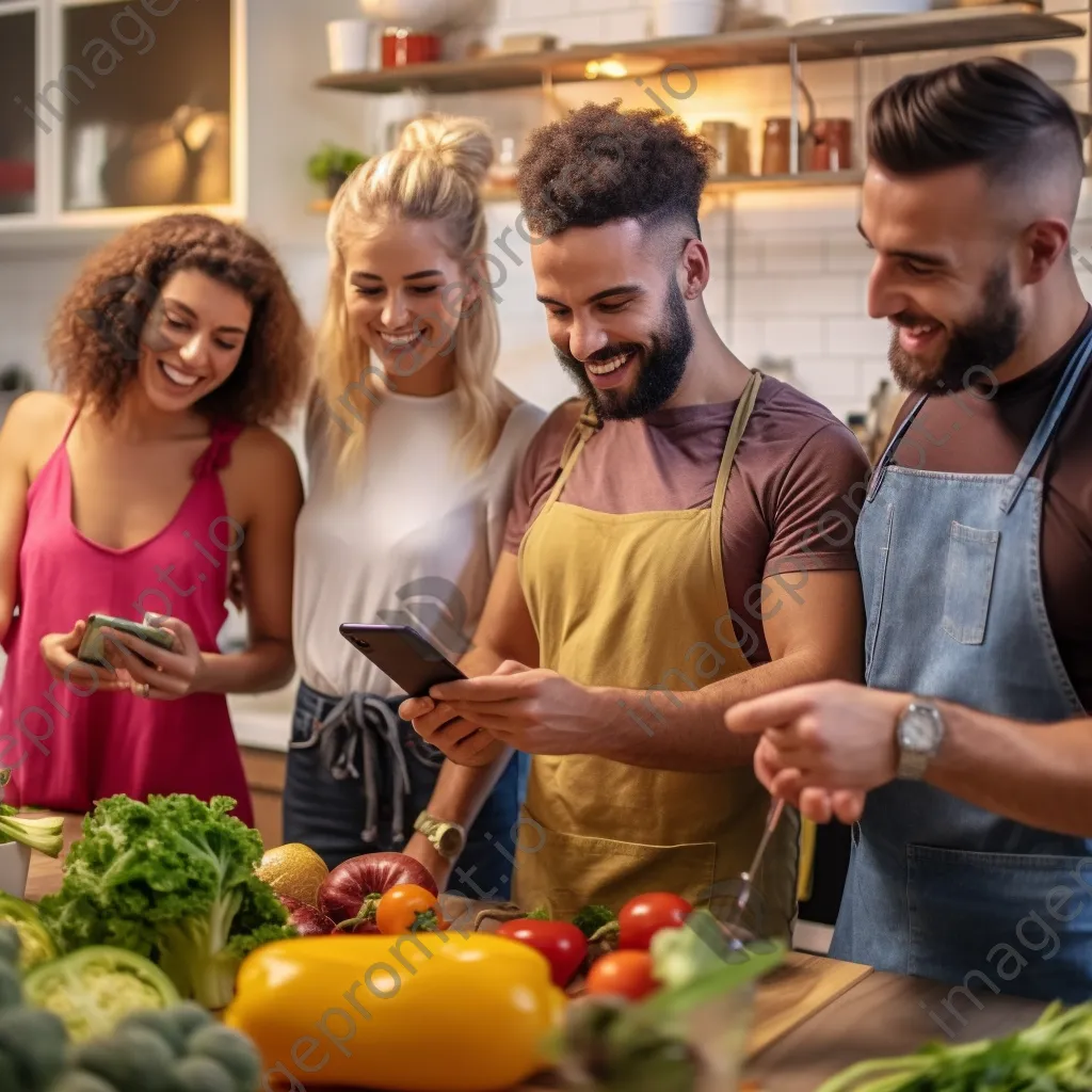 Group of friends in a cooking class making healthy meals. - Image 3