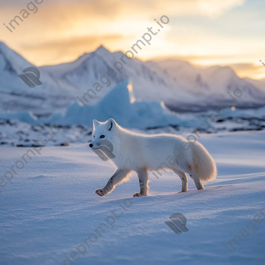 Polar fox trotting in a snowy glacier landscape at twilight - Image 2