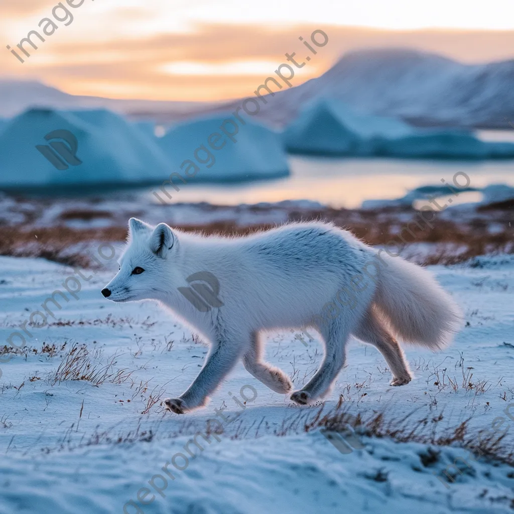 Polar fox trotting in a snowy glacier landscape at twilight - Image 3