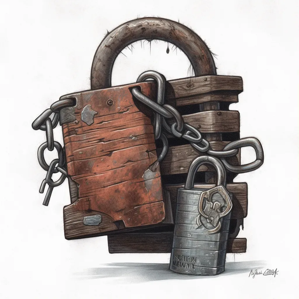 Key unlocking a heavy rusty padlock on a chain - Image 1