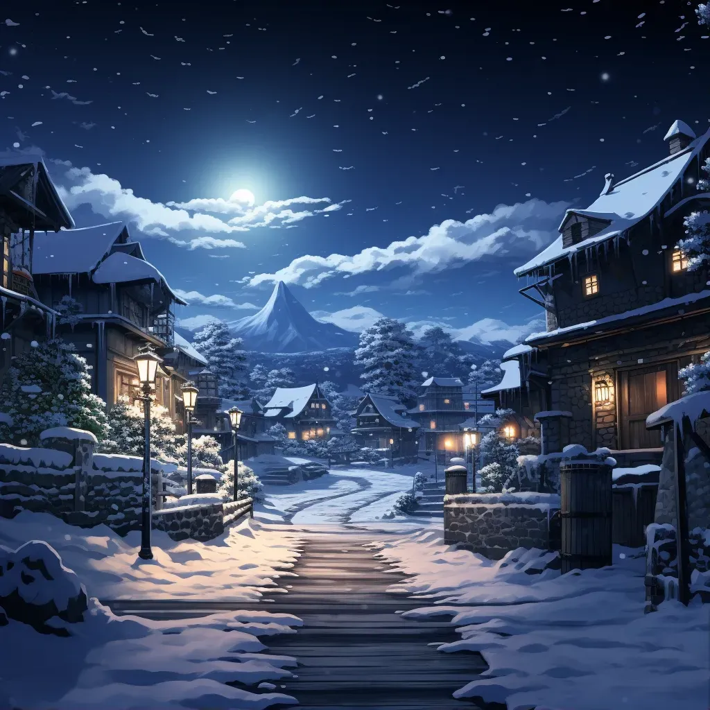 Snow-covered village on winter night with falling snowflakes - Image 1