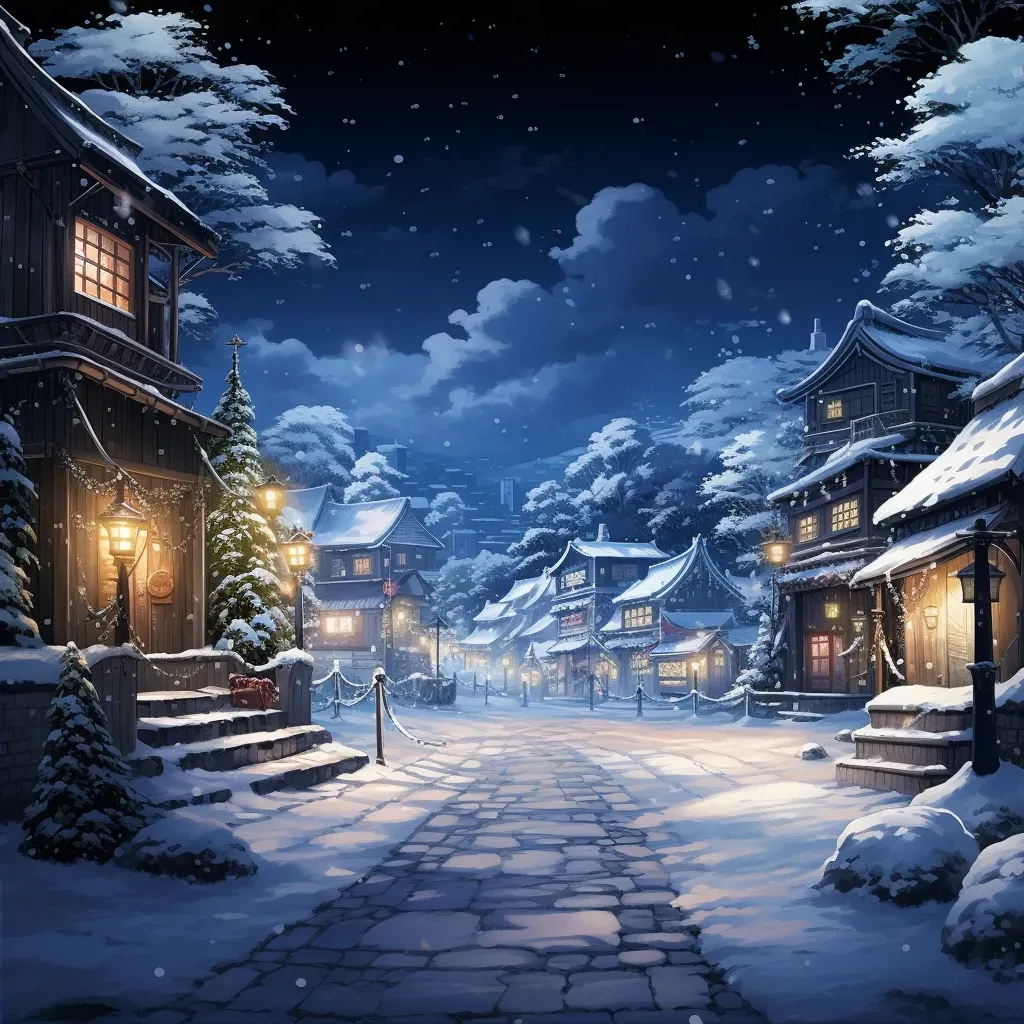 Snow-covered village on winter night with falling snowflakes - Image 2