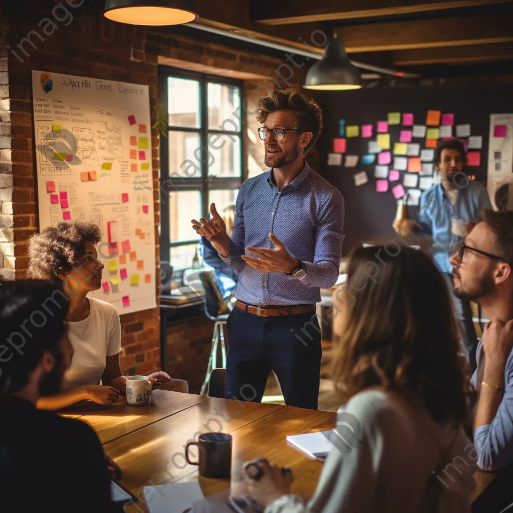 Startup leader engaging with young entrepreneurs during a motivational workshop. - Image 1