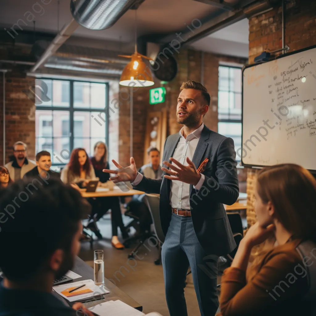 Startup leader engaging with young entrepreneurs during a motivational workshop. - Image 3