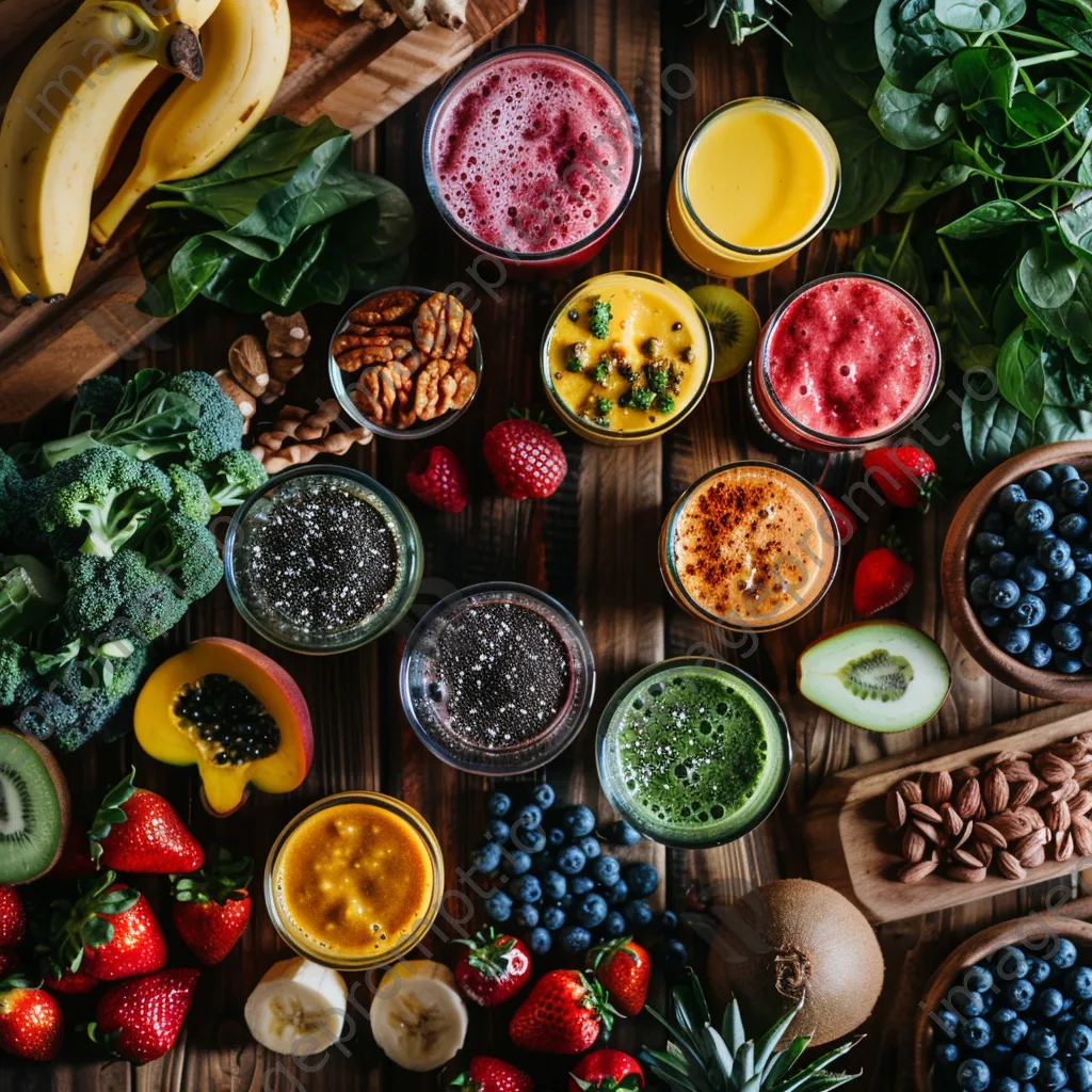 Smoothie bar with various fruits and ingredients. - Image 1