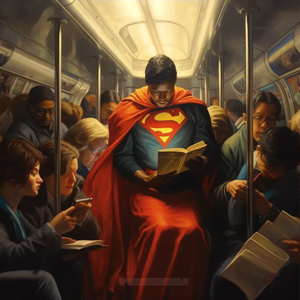 Heavenly figure reading comic in rush hour train - Image 3