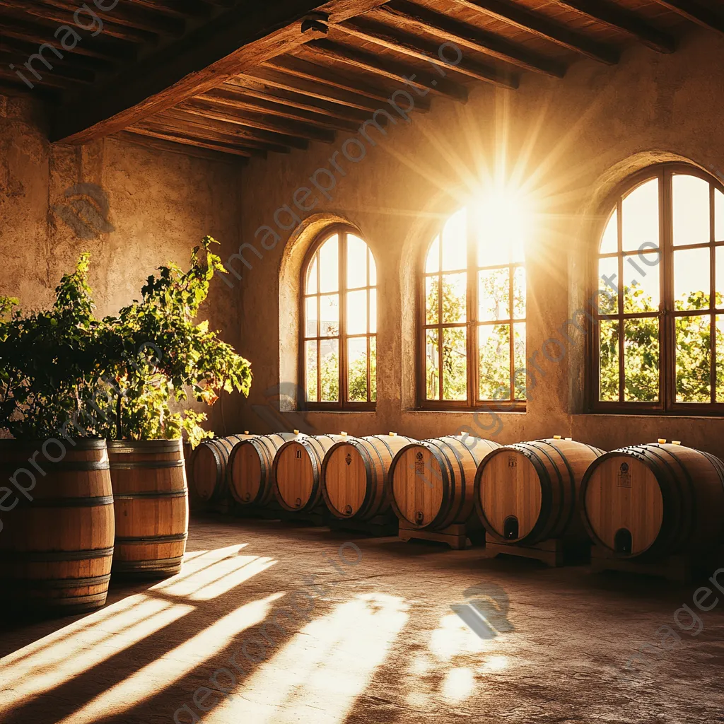 Interior view of a rustic winery with barrels - Image 4