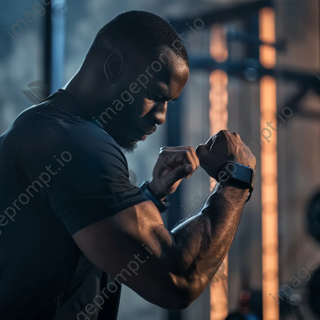 Athlete wearing smartwatch during intense workout at gym - Image 2