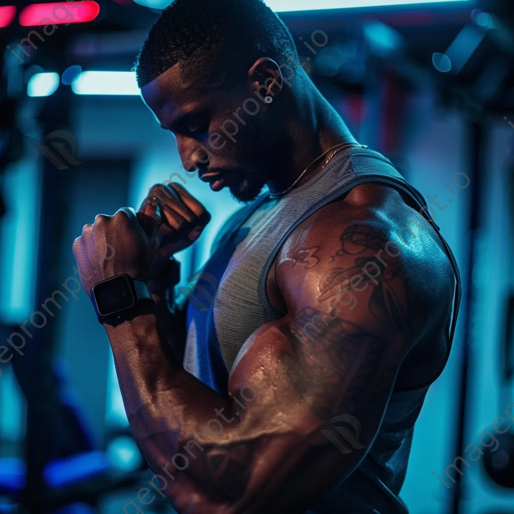 Athlete wearing smartwatch during intense workout at gym - Image 4