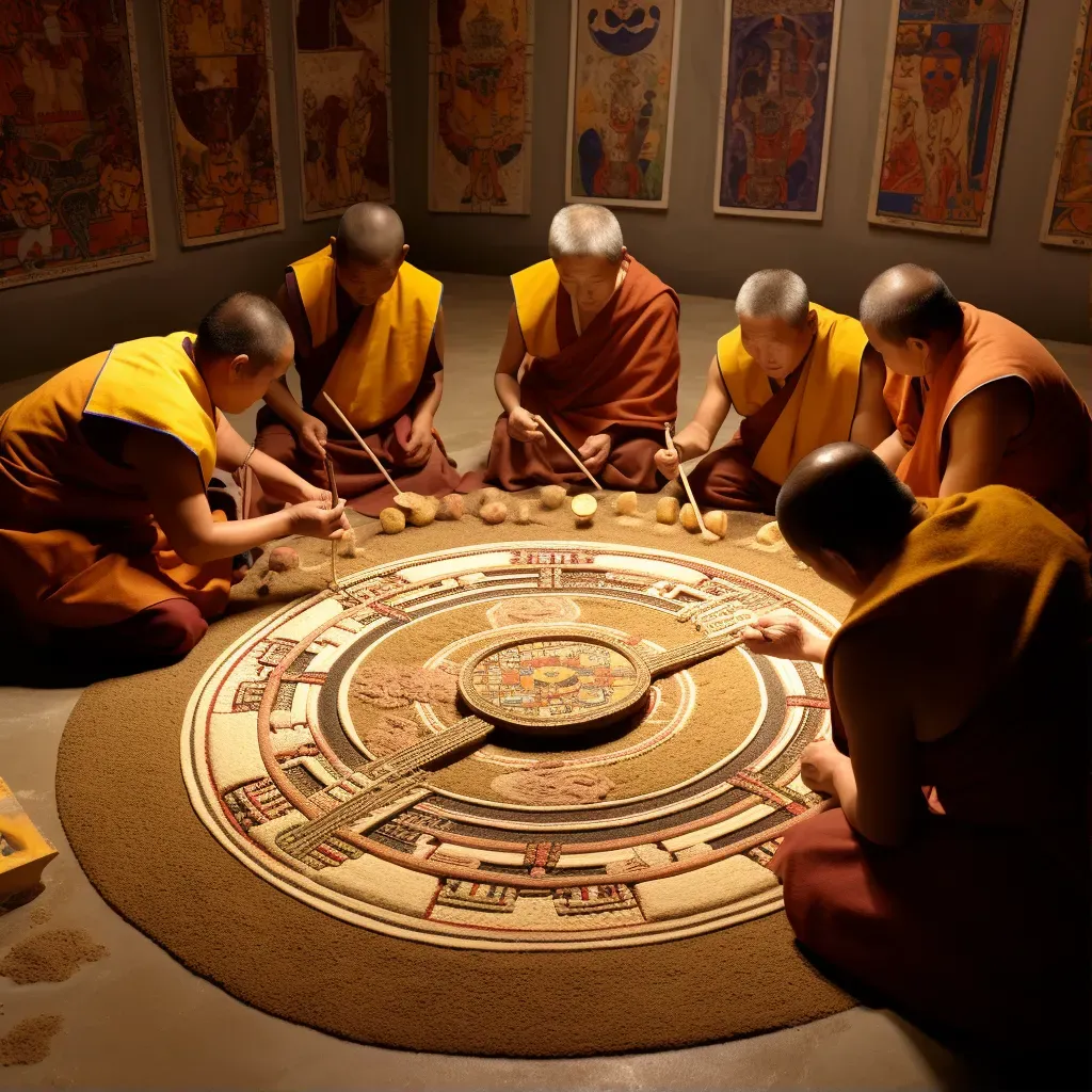 Intricate sand mandala creation by Tibetan monks - Image 1