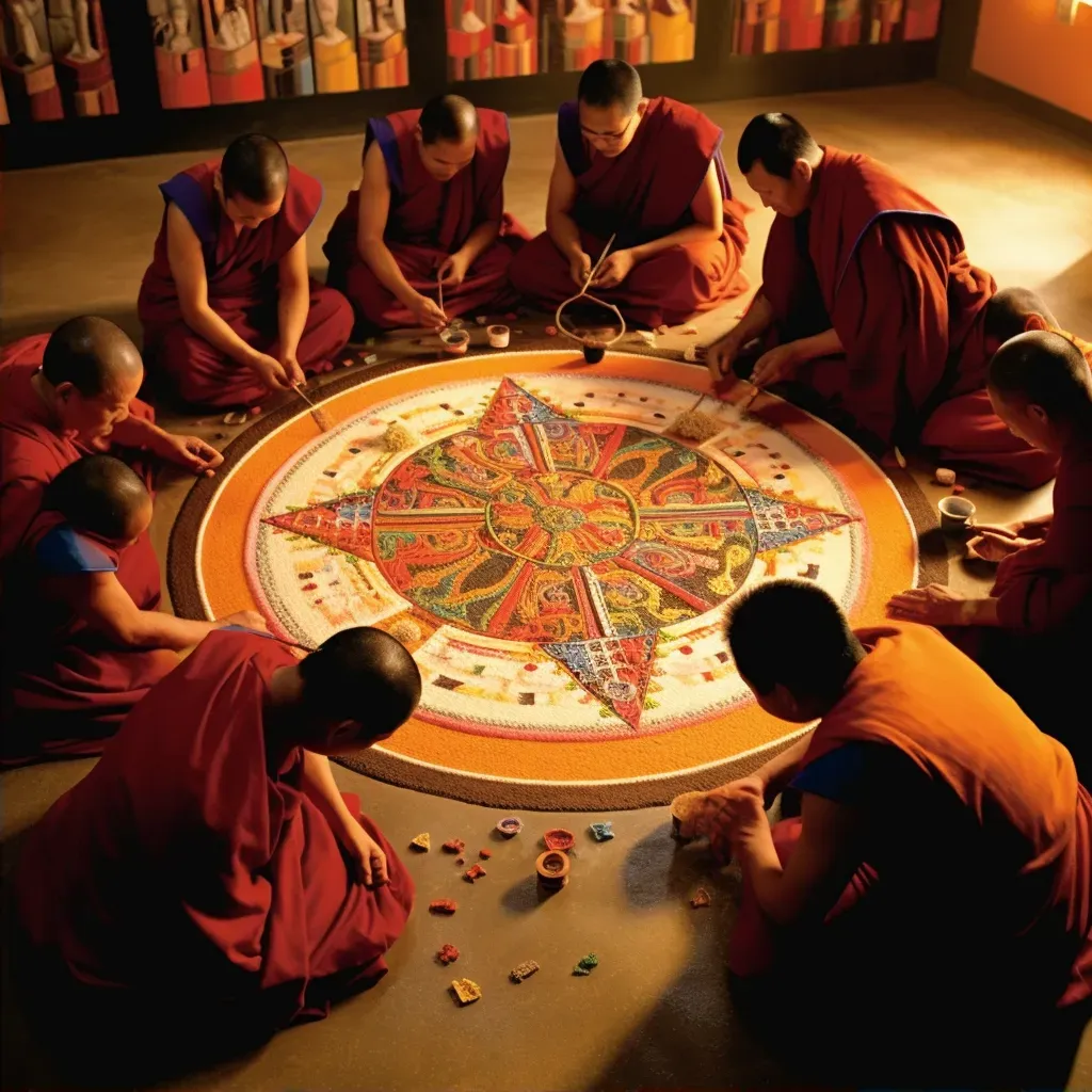 Intricate sand mandala creation by Tibetan monks - Image 2