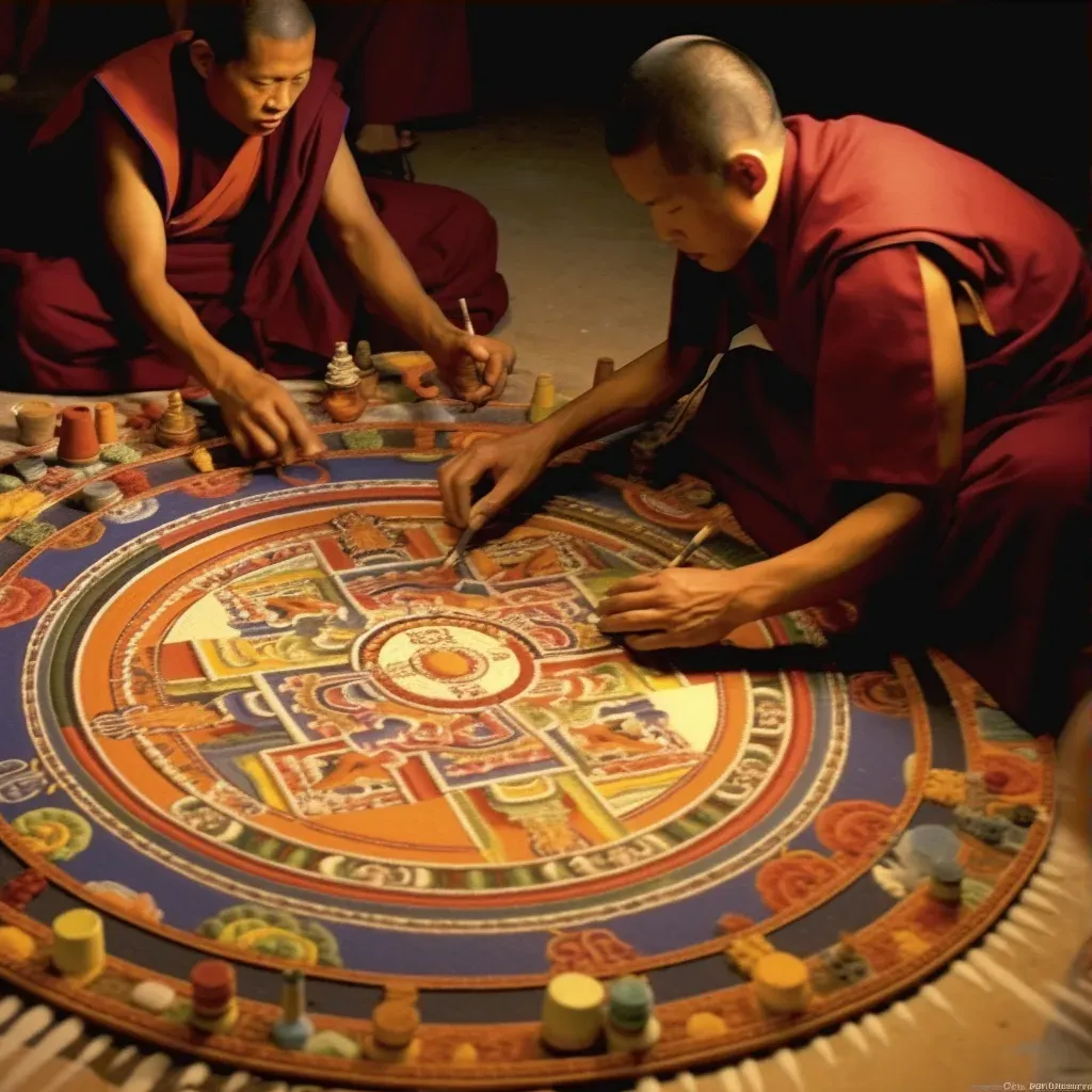 Intricate sand mandala creation by Tibetan monks - Image 3