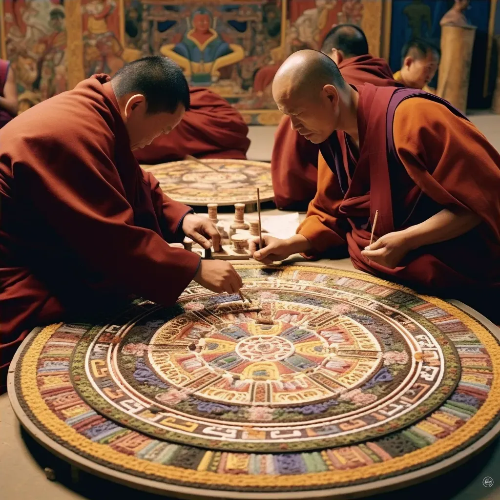 Intricate sand mandala creation by Tibetan monks - Image 4