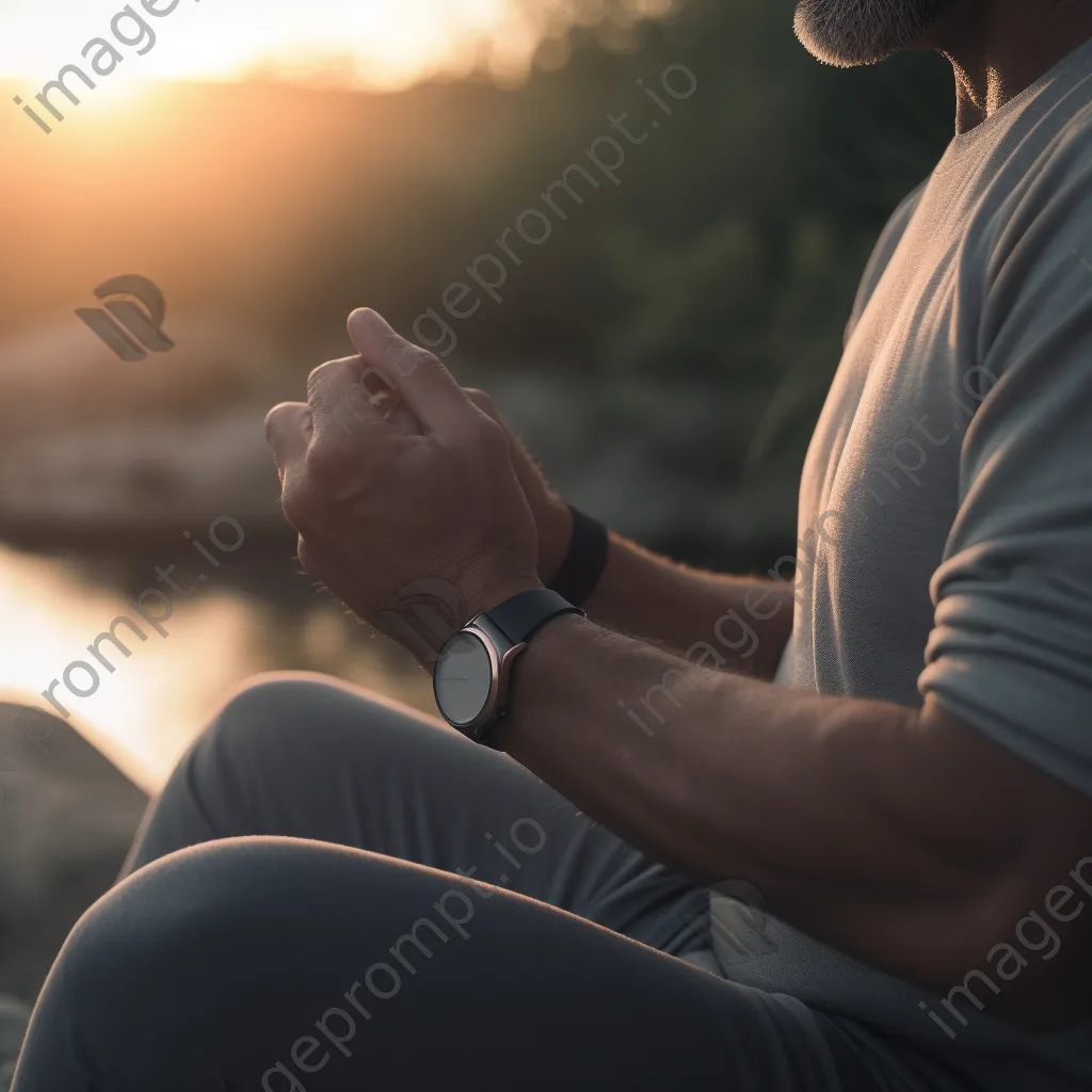 Person meditating in nature while wearing smartwatch - Image 2