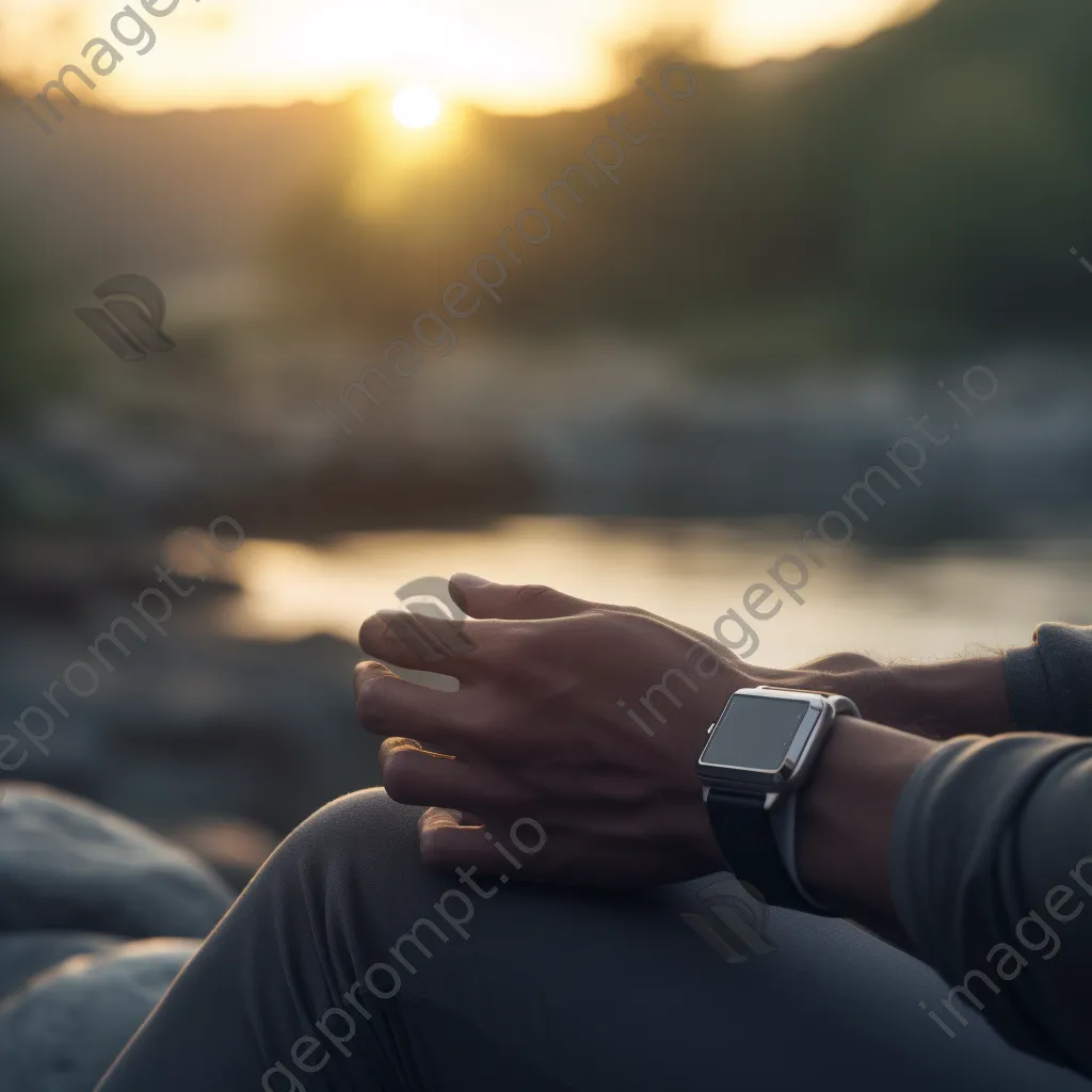 Person meditating in nature while wearing smartwatch - Image 3