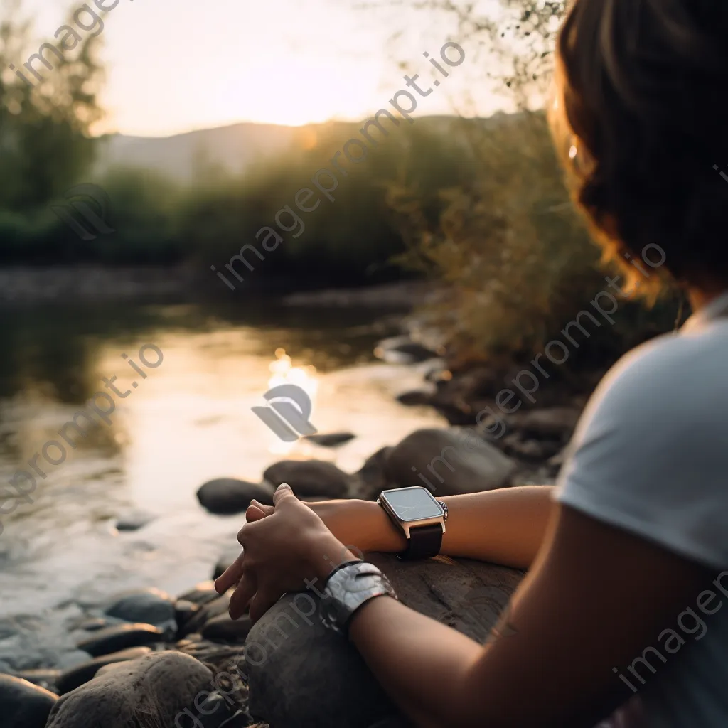 Person meditating in nature while wearing smartwatch - Image 4