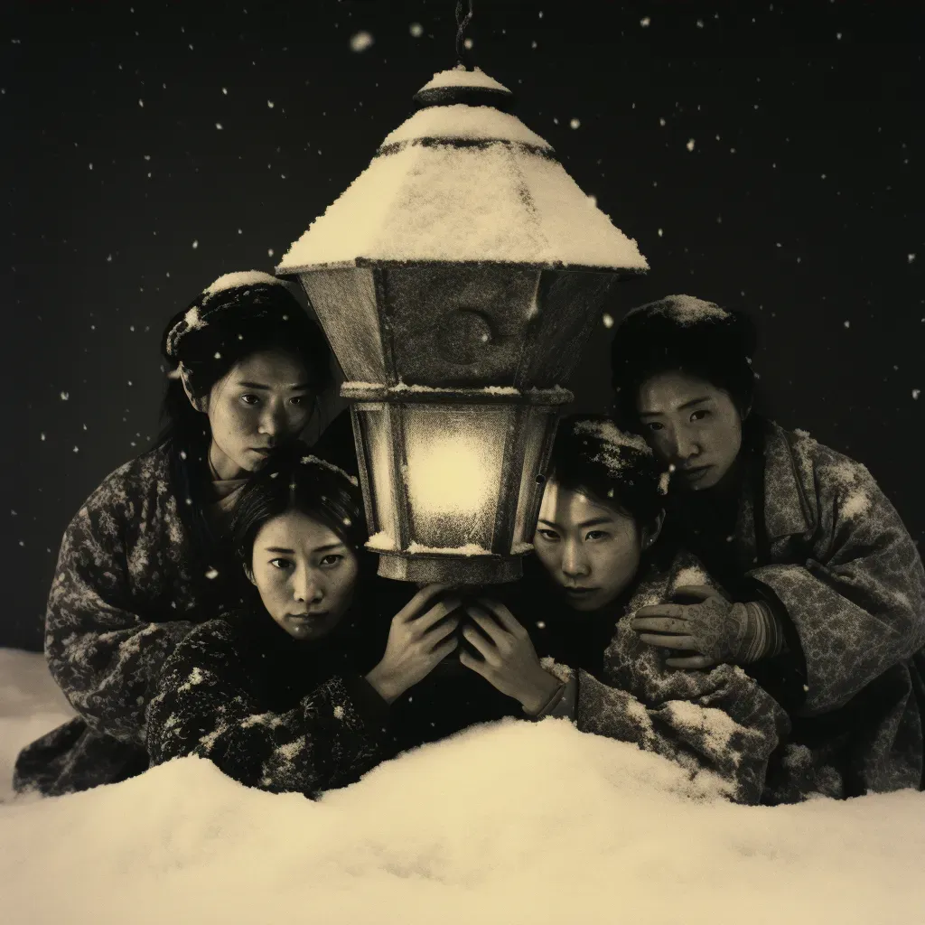 Friends Gathering in Snow under Lantern Light - Image Generated - Image 3