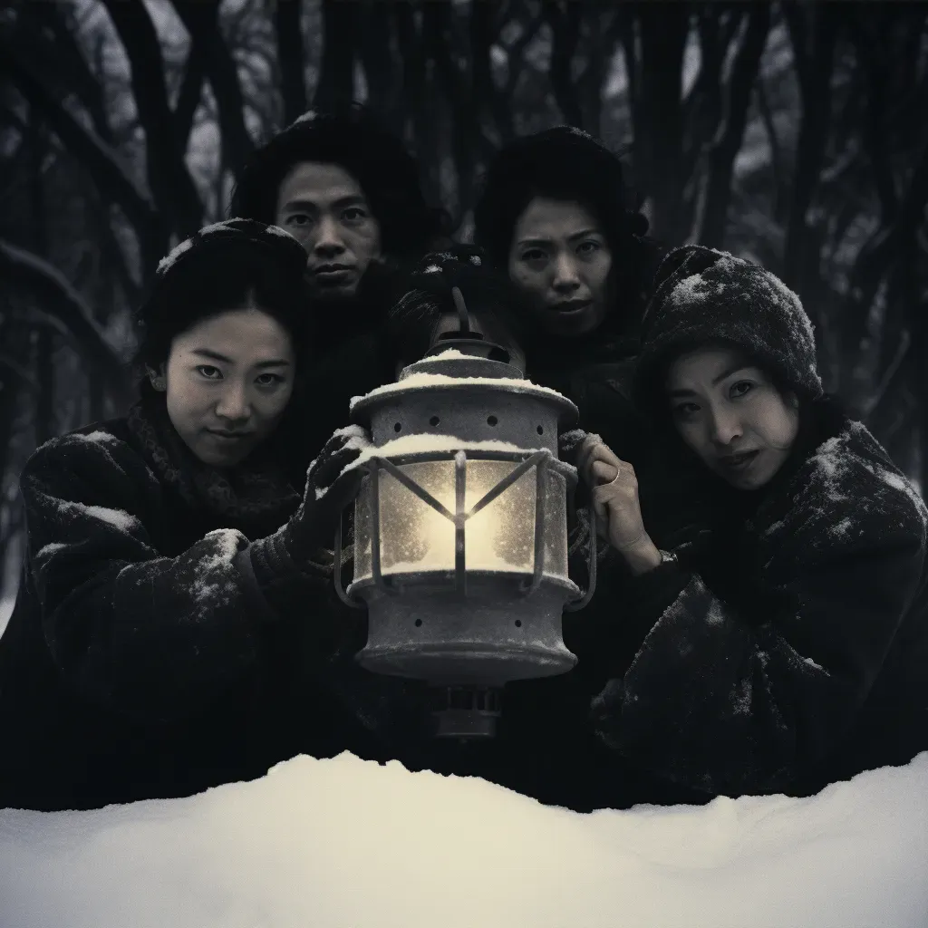 Friends Gathering in Snow under Lantern Light - Image Generated - Image 4