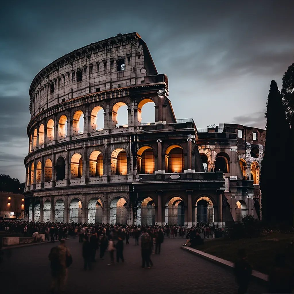 Colosseum in Rome at dusk with tourists exploring - Image 1