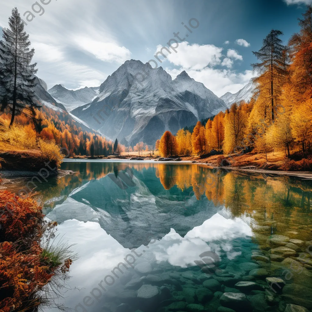 Mountain valley in autumn with colorful foliage and calm lake - Image 2