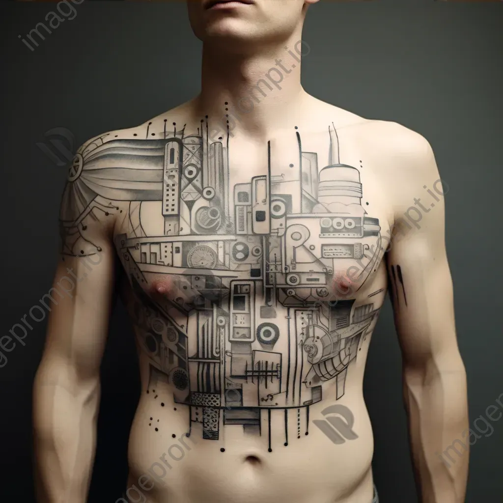 Architect with blueprint tattoos forming a modern cityscape - Image 3