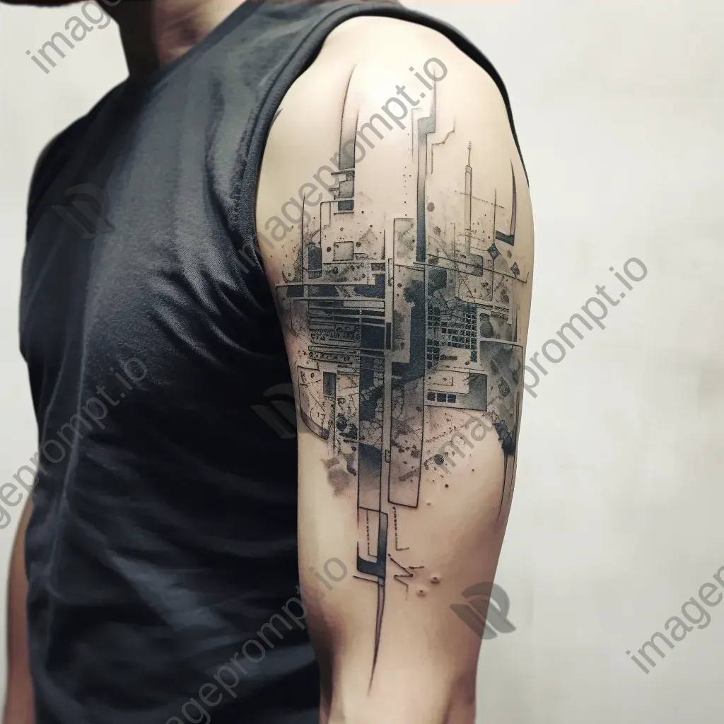 Architect with blueprint tattoos forming a modern cityscape - Image 4