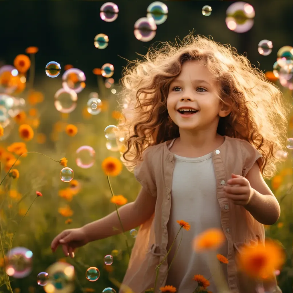 A child chasing bubbles in a field of wildflowers - Image 3