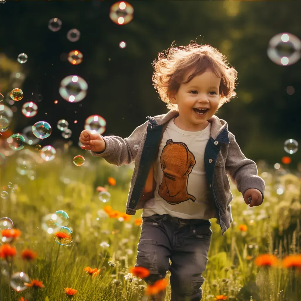 A child chasing bubbles in a field of wildflowers - Image 4