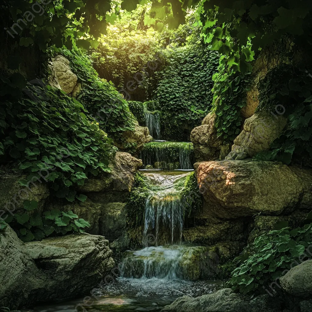 Grotto with vines and stream - Image 2