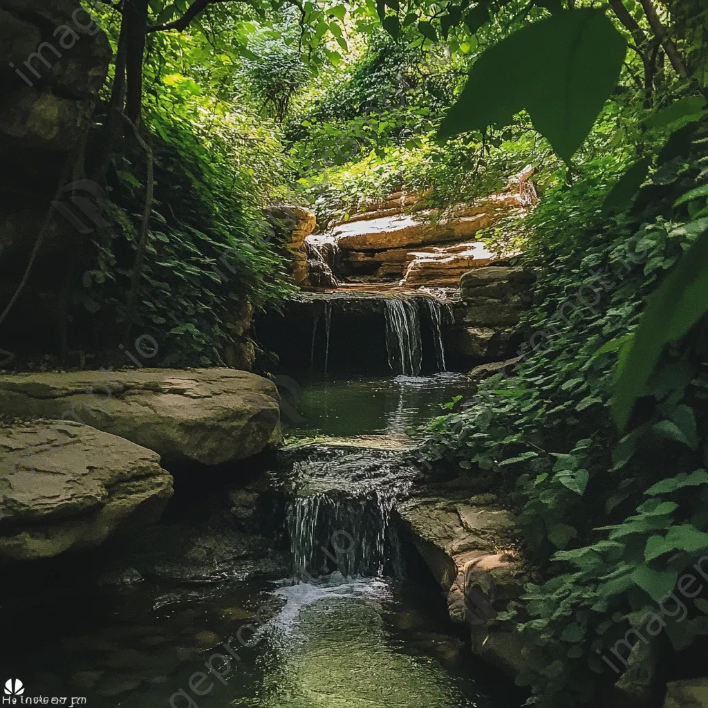 Grotto with vines and stream - Image 3