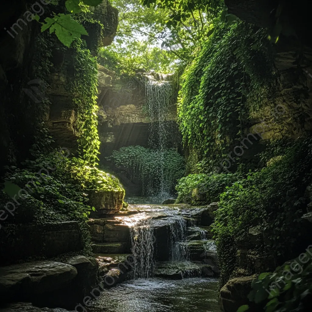 Grotto with vines and stream - Image 4