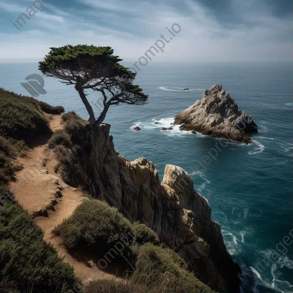 Coastal cliff overlook with rocks and lone tree shot on Canon EOS R5 - Image 1