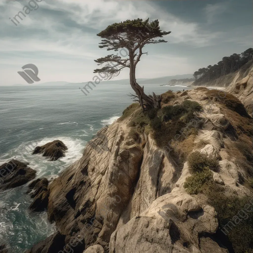 Coastal cliff overlook with rocks and lone tree shot on Canon EOS R5 - Image 3