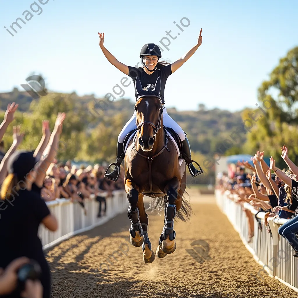 Trainer demonstrating jumping exercises in an equestrian arena. - Image 4