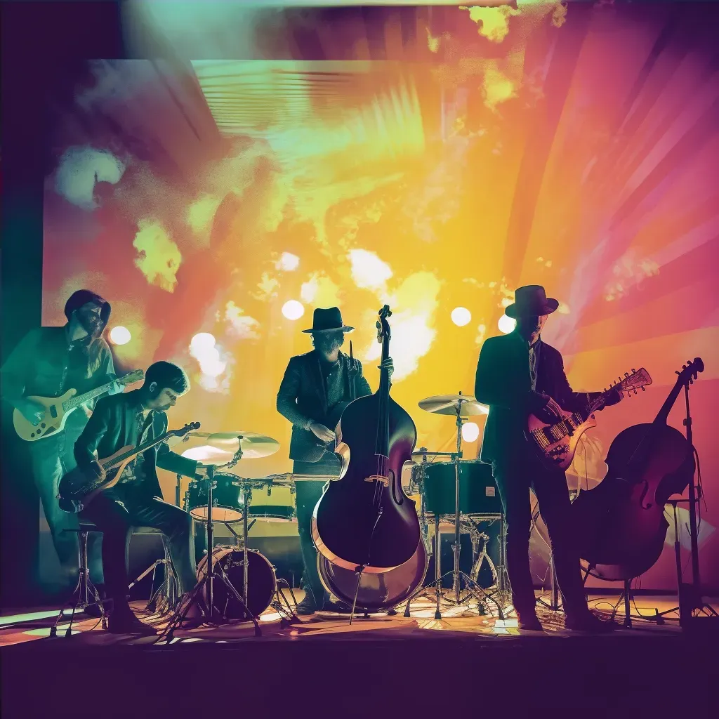 Image of a cartoon band performing on stage with visual sound waves - Image 4