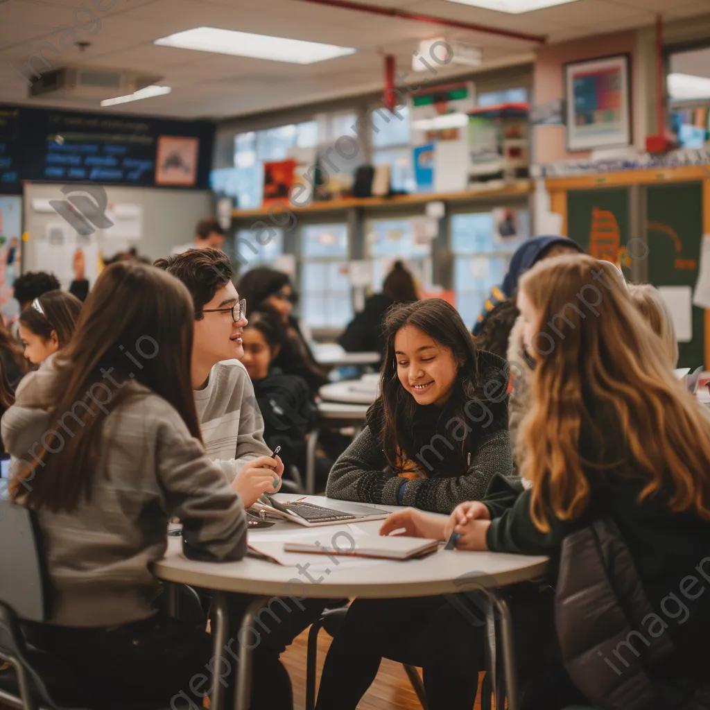 Students collaborating on a group project in a classroom setting. - Image 2