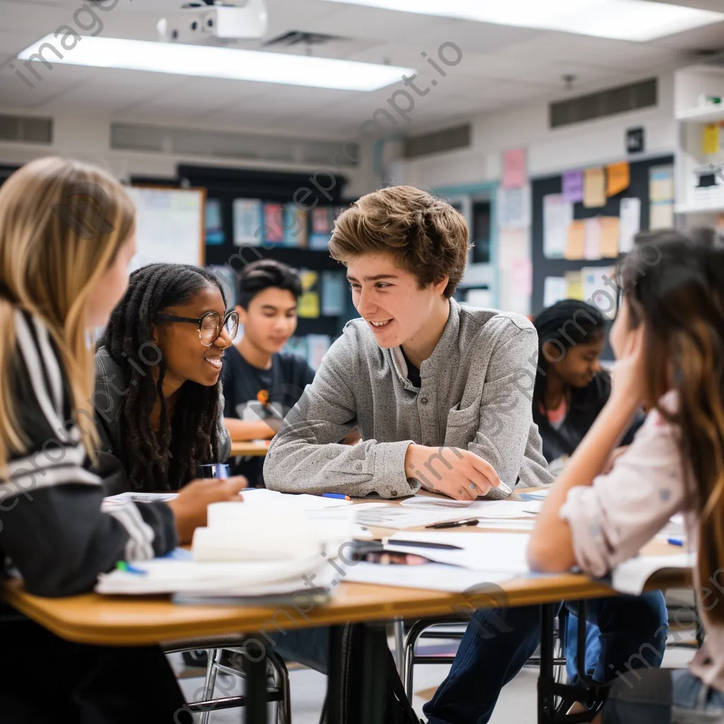 Students collaborating on a group project in a classroom setting. - Image 3