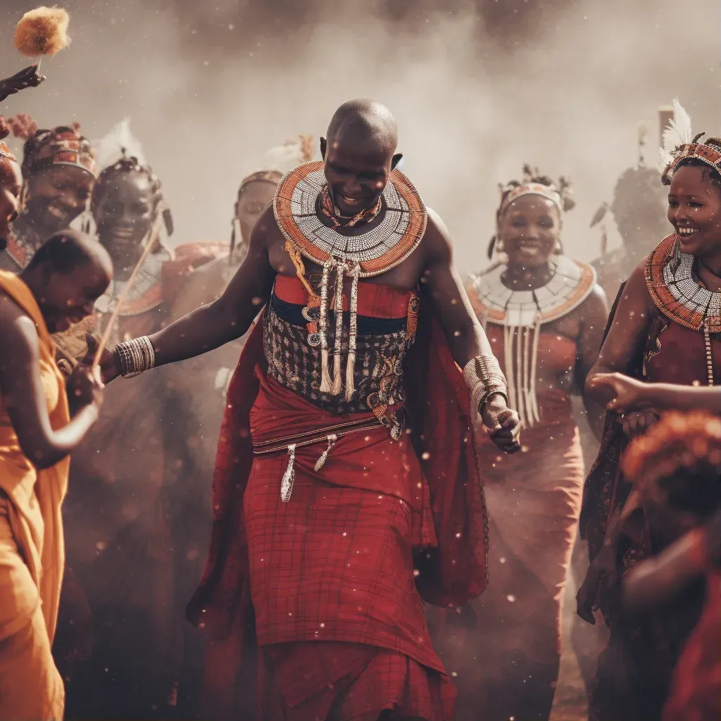 Maasai wedding ceremony with vibrant attire and dance in Kenya - Image 1