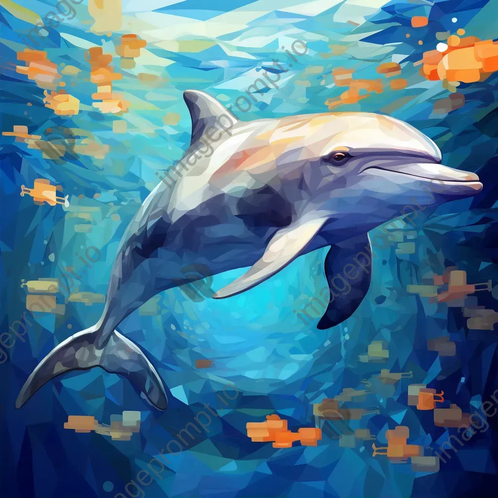 Geometric representation of dolphin underwater in low poly style with various shades of oceanic blues - Image 2