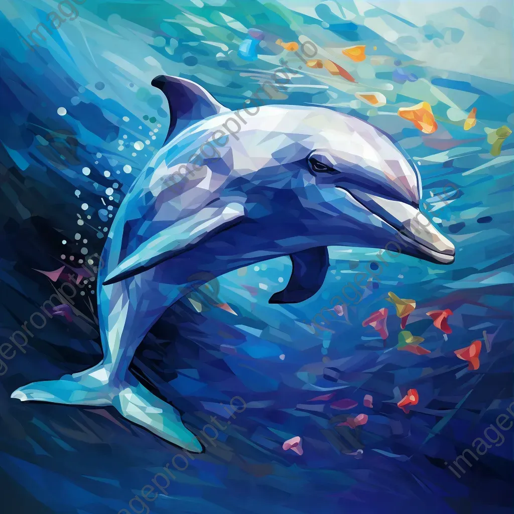 Geometric representation of dolphin underwater in low poly style with various shades of oceanic blues - Image 3