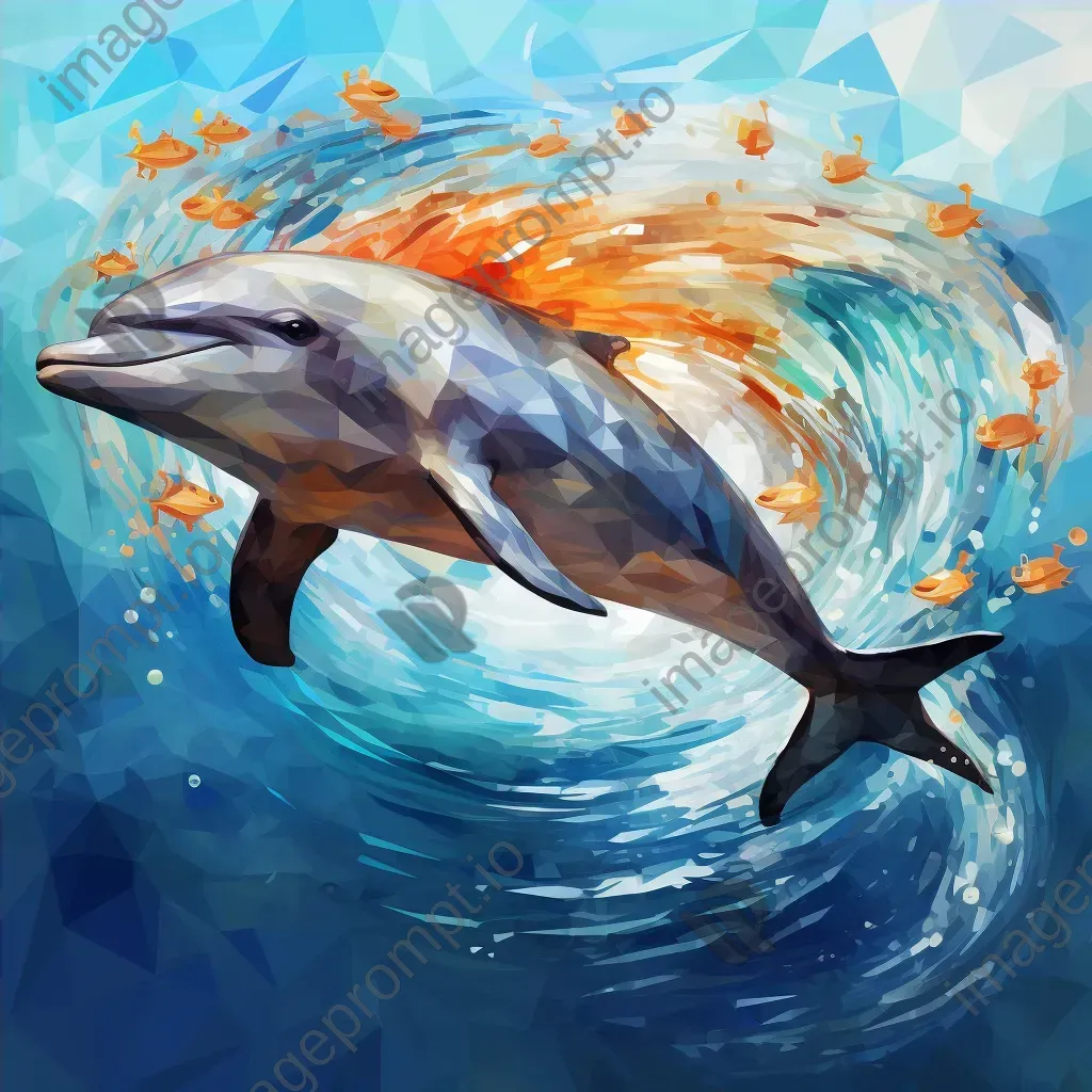 Geometric representation of dolphin underwater in low poly style with various shades of oceanic blues - Image 4