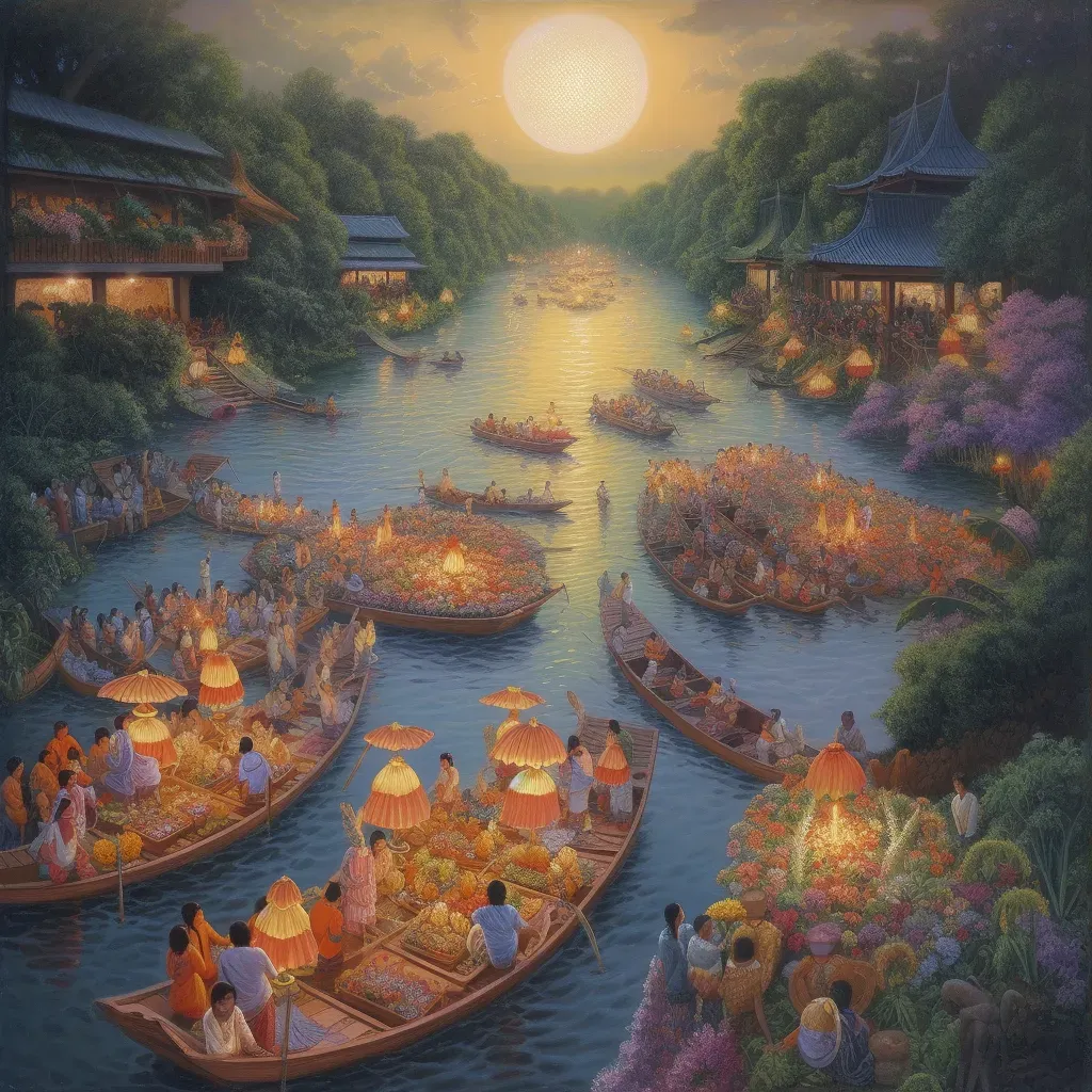 Loi Krathong Festival in Thailand - People releasing decorated baskets onto a river - Image 3