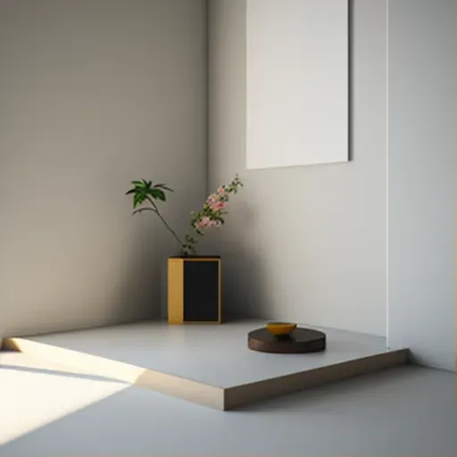 Minimalist room with tatami mat and ikebana flower arrangement - Image 1