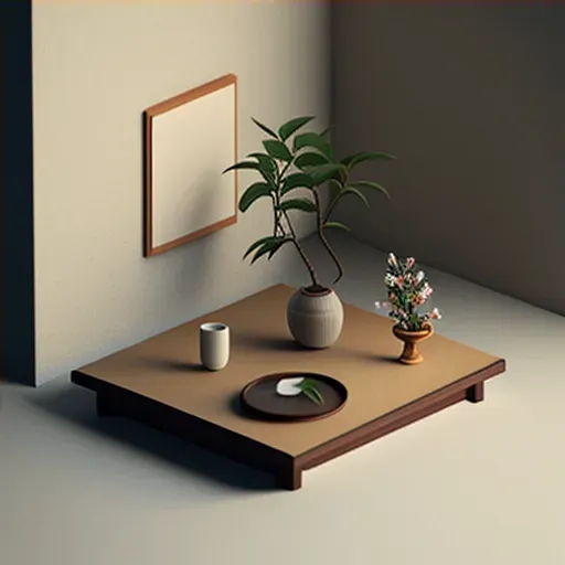 Minimalist room with tatami mat and ikebana flower arrangement - Image 4