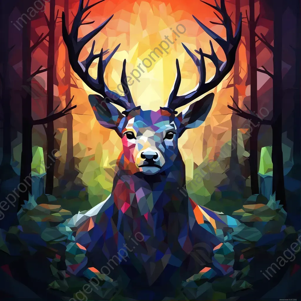 Low-poly portrait of a guardian amidst vivid colors of a mystical forest - Image 1