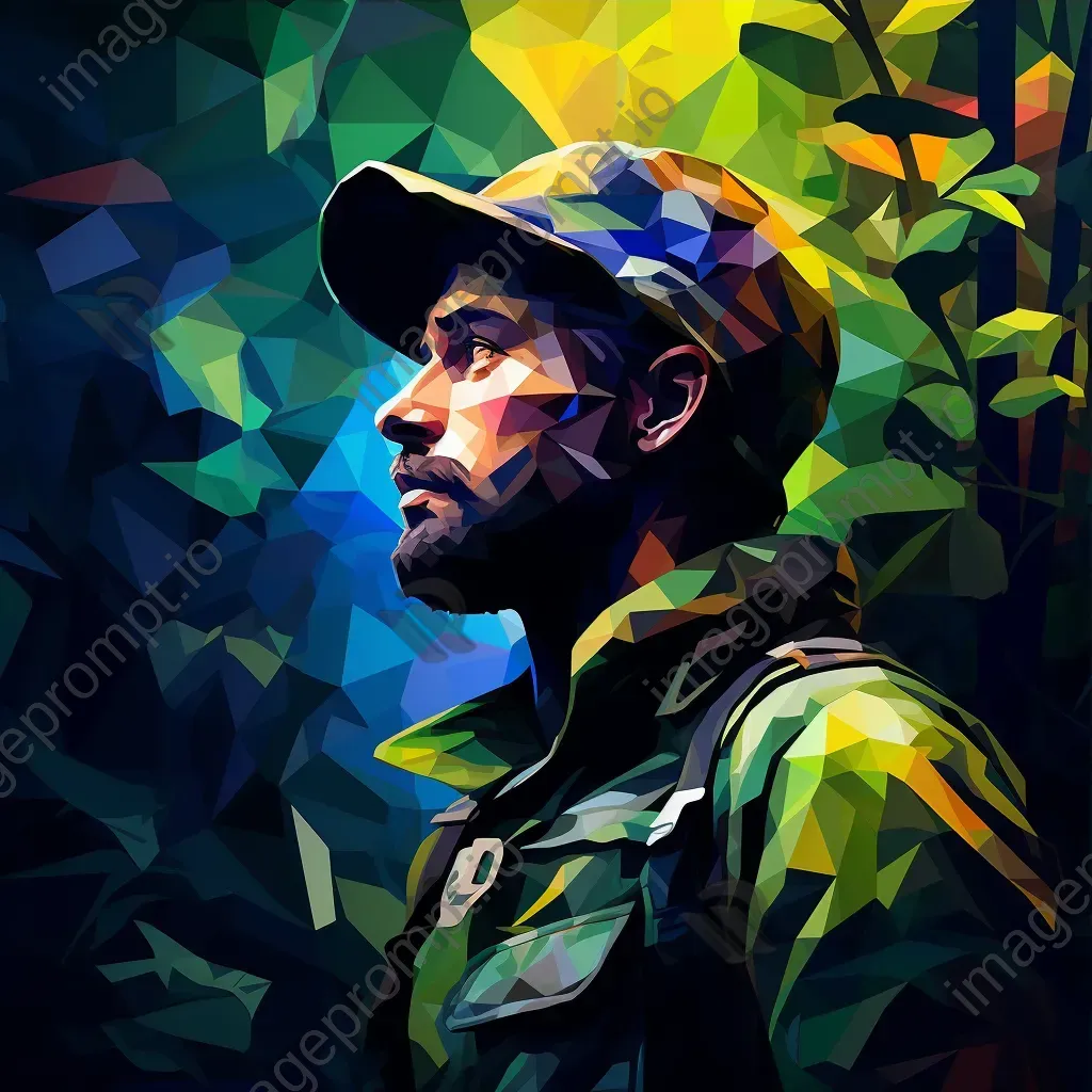 Low-poly portrait of a guardian amidst vivid colors of a mystical forest - Image 3